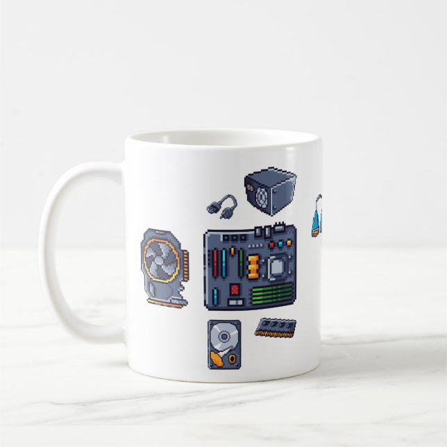 Taza De Café Pixel Art Of Pc Component (Izquierda)