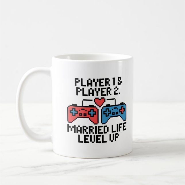 Taza De Café Pixel Gamer Wedding Art (Izquierda)