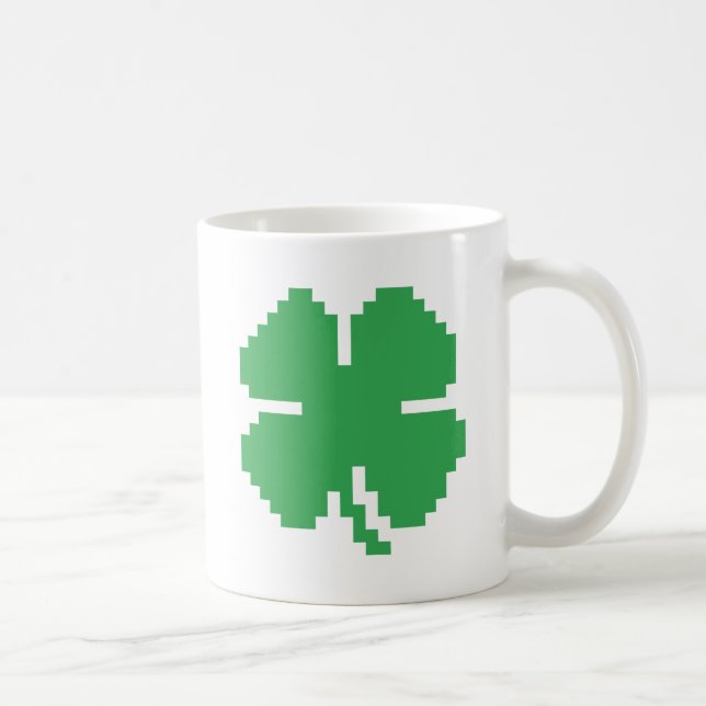 Taza De Café Pixel Lucky Four Leaf Clover de 8 bits (Derecha)
