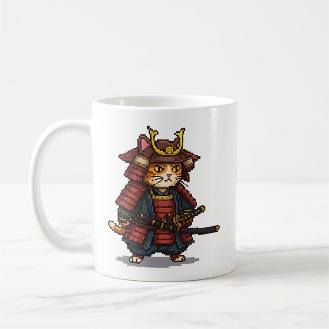 Taza De Café Pixel Samurai Cat (Izquierda)