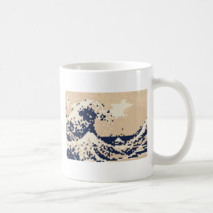 Taza De Café Pixel Tsunami 8 bits arte de píxeles