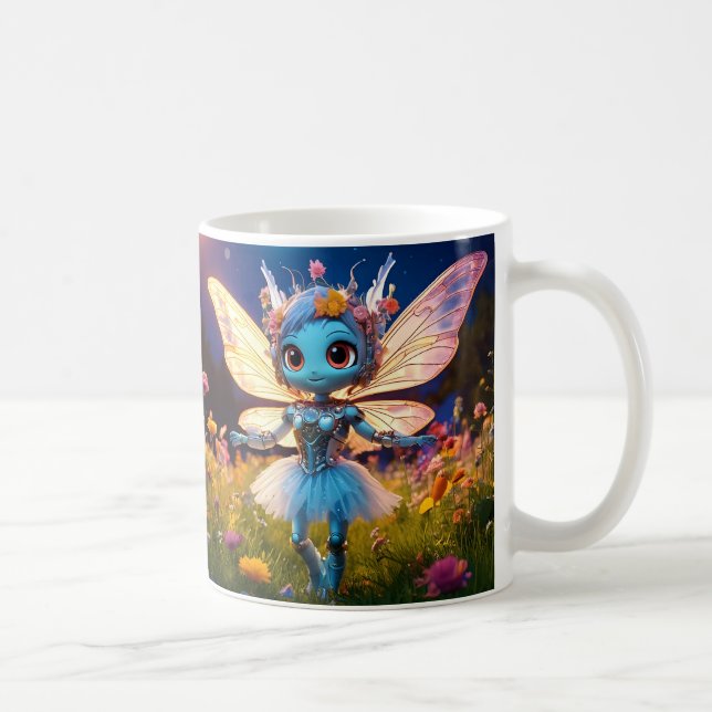 Taza De Café Pixie Robot Ballerina bailando en flores silvestre (Derecha)