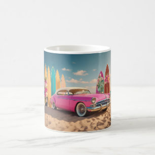 Taza De Café Pizarras de surf de coches de época rosa