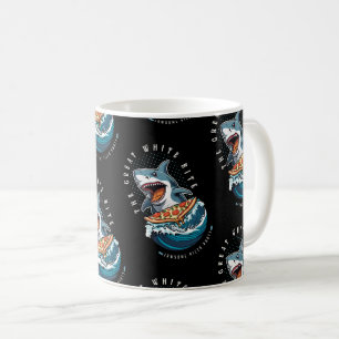 Taza De Café Pizza de Comer Tiburón   El gran jawsome blanco