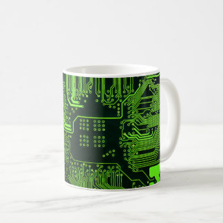 Taza De Café Placa de circuito electrónico verde del nerd de sa