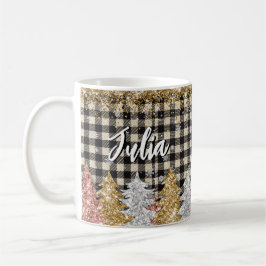 Taza De Café Plaid de Navidad y Brillo con Nombre