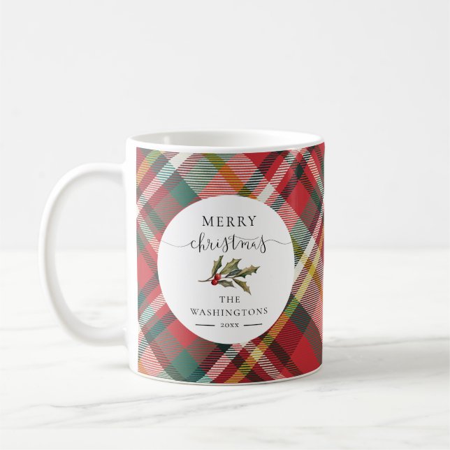 Taza De Café Plaid Elegant Merry Christmas Holidays Red (Izquierda)