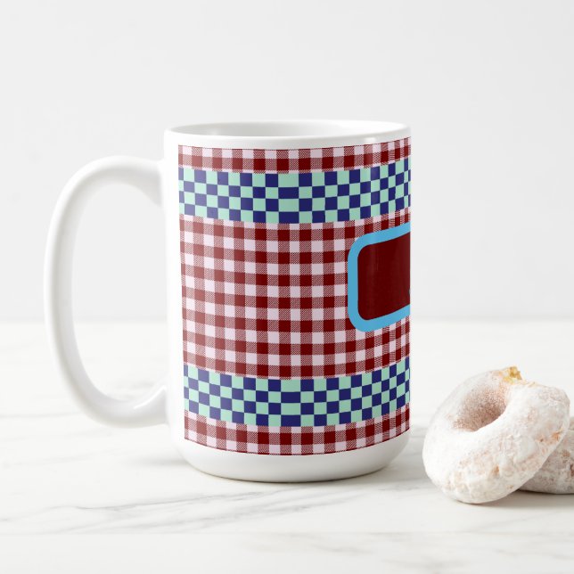 Taza De Café Plaid Gingham Personalizado (Con donut)