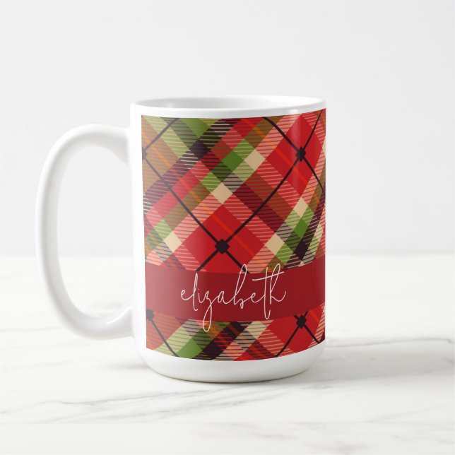 Taza De Café Plaid Green Red Gold Personalizado (Izquierda)