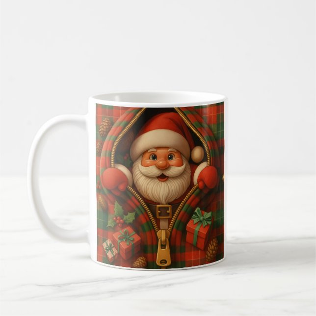 Taza De Café Plaid Santa Claus Christmas Design  (Izquierda)