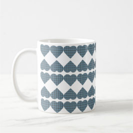 Taza De Café Plaids Azules Grises en Forma de Corazón