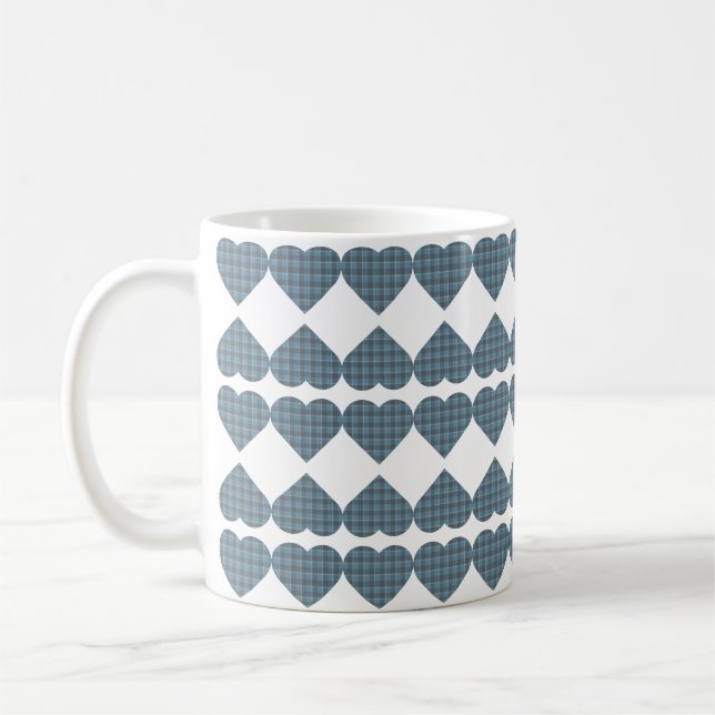 Taza De Café Plaids Azules Grises en Forma de Corazón (Izquierda)