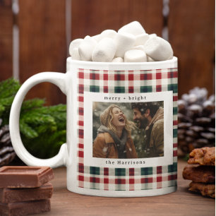 Taza De Café Plaids Modernos Monograma Rústico Foto Navidad