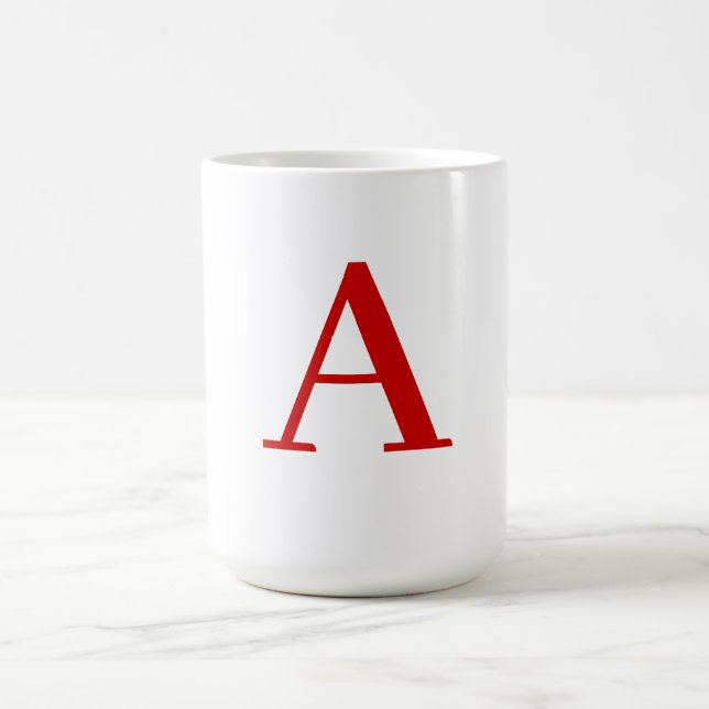 Taza De Café Plain Modern White Red Monogram Initial Letter (Centro)