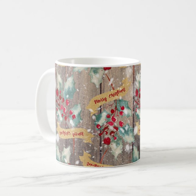 Taza De Café Planchas botánicas de madera para navidades (Anverso izquierdo)