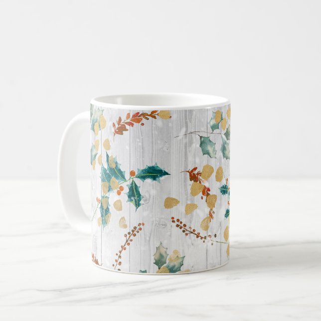 Taza De Café Planchas botánicas de madera para navidades (Anverso izquierdo)