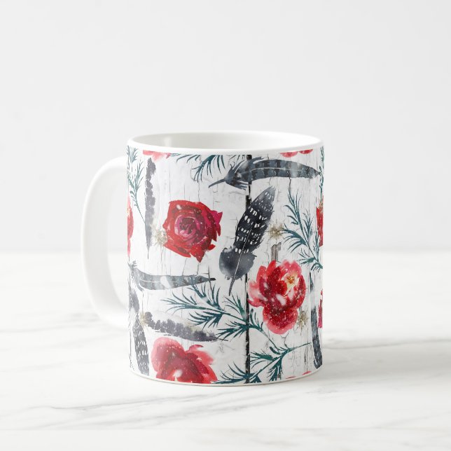Taza De Café Planchas de madera floral para navidades (Anverso izquierdo)