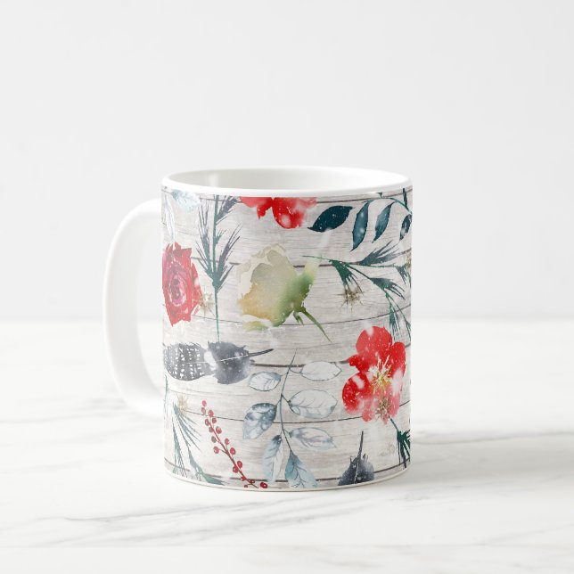 Taza De Café Planchas de madera floral para navidades (Anverso izquierdo)