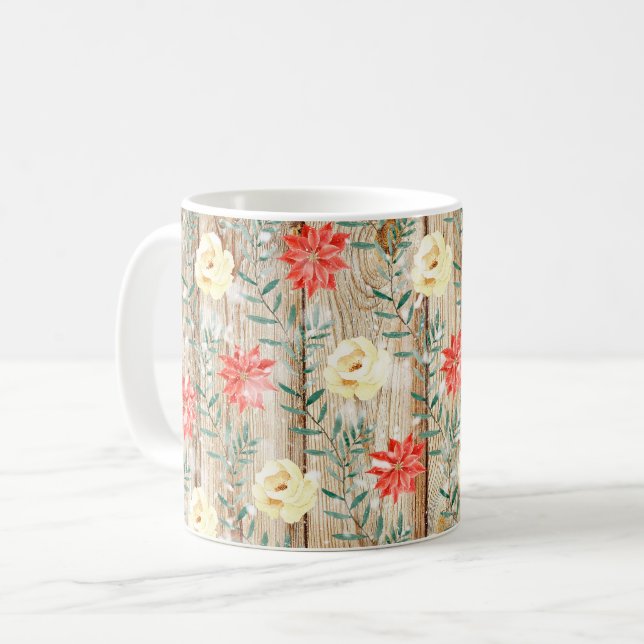 Taza De Café Planchas de madera floral para navidades (Anverso izquierdo)