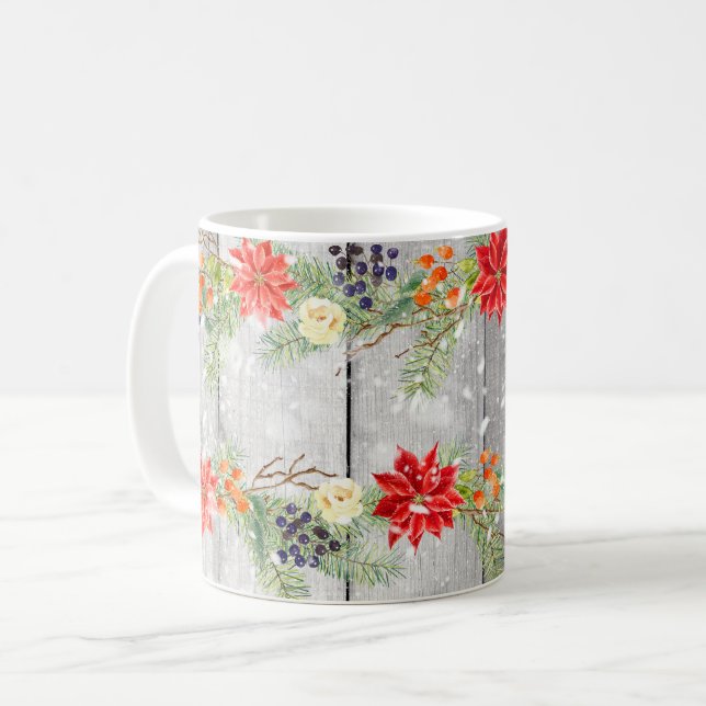 Taza De Café Planchas de madera floral para navidades (Anverso izquierdo)