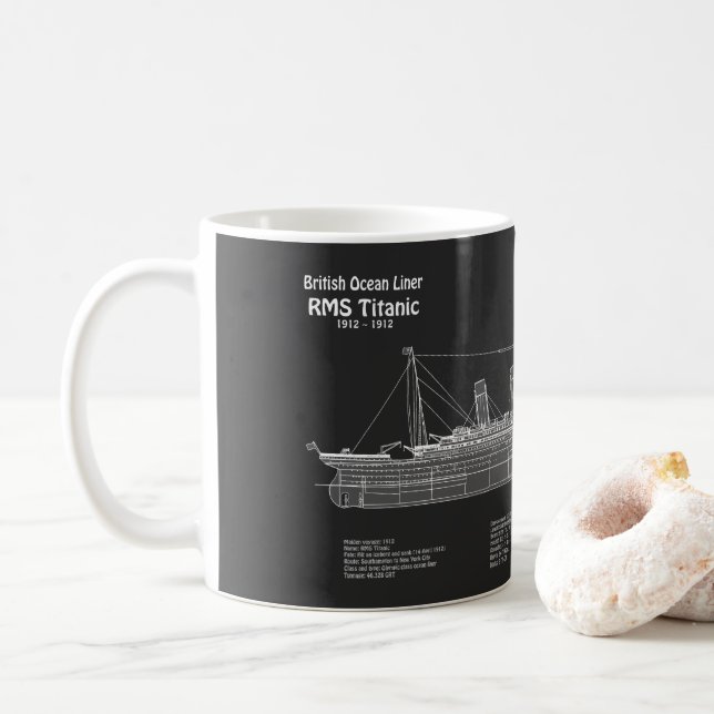 Taza De Café Planes RMS Titanic Ship Blueprint PBD (Con donut)