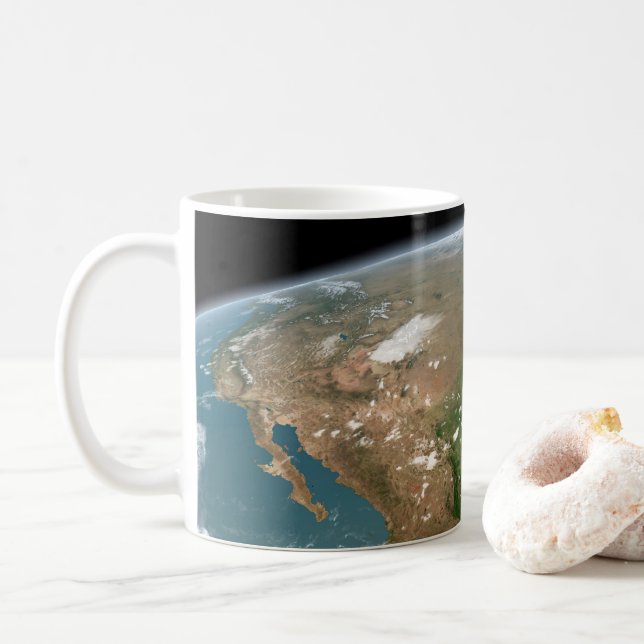 Taza De Café Planeta Panorámico Tierra Y Estados Unidos. (Con donut)