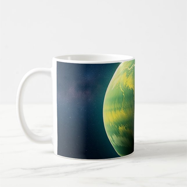 Taza De Café Planeta Verde y Amarillo (Izquierda)