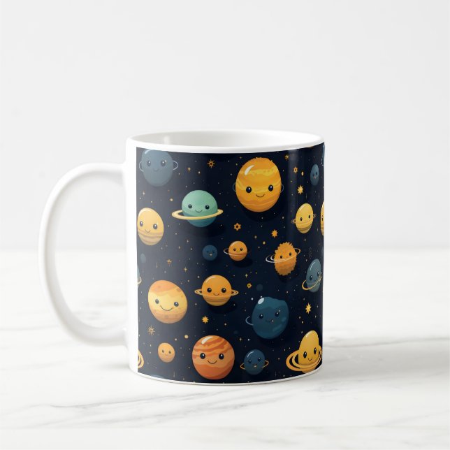 Taza De Café Planetas Divertidos Patrón Espacial (Izquierda)