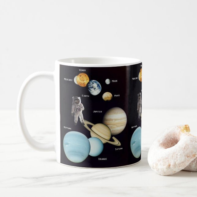 Taza De Café Planetas espaciales atracan astronauta (Con donut)