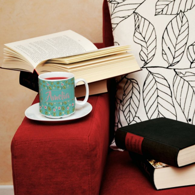 Taza De Café Plano verde azulado de luz rosa de jardín de agua (Subido por el creador)