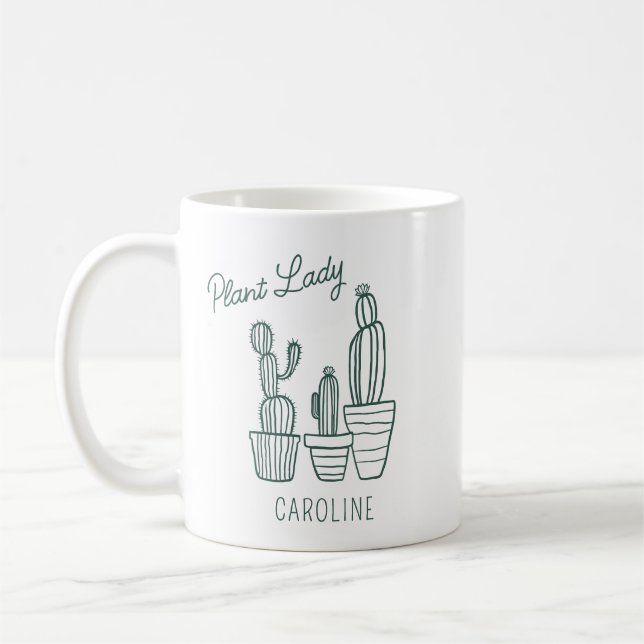 Taza De Café Plant Lady Cactus Succulent Gardening Lover Name (Izquierda)