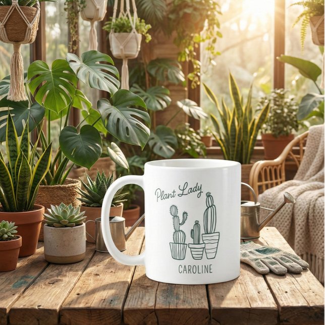Taza De Café Plant Lady Cactus Succulent Gardening Lover Name (Subido por el creador)