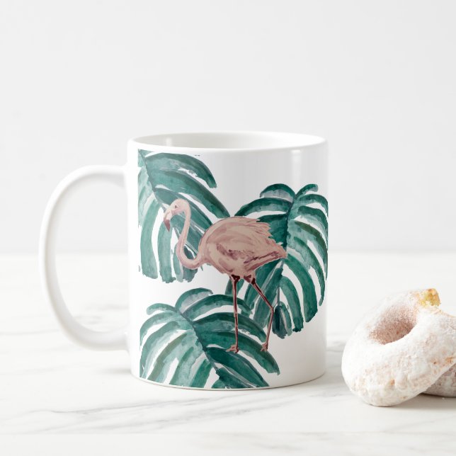 Taza De Café Planta Botánica Flamingo Impresión Verde (Con donut)