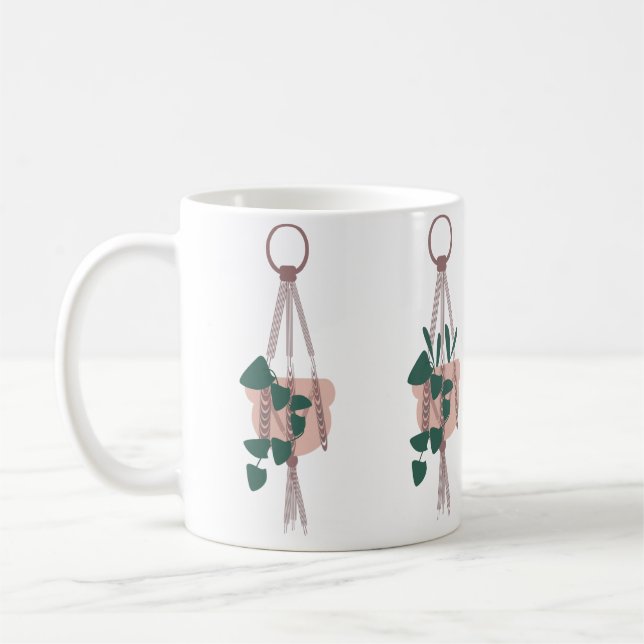 Taza De Café Planta Cute House Colgando Ilustracion de Macrame (Izquierda)