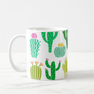 Taza De Café Planta de cactus: conjunto floral vintage.