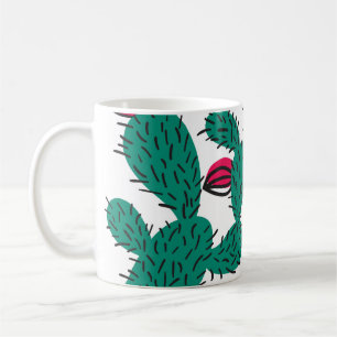 Taza De Café Planta de cactus, patrón inoxidable verde vintage.