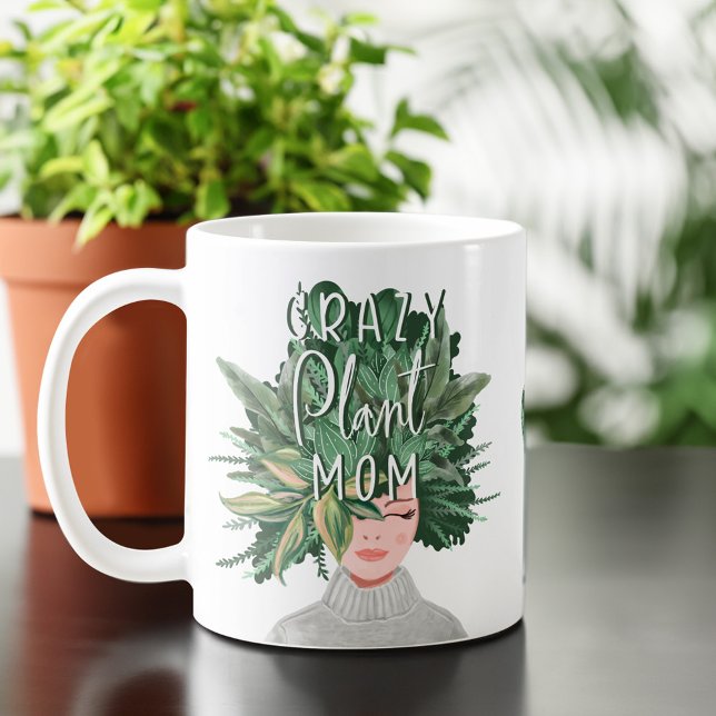 Taza De Café Planta loca de mamá divertida planta de acuarela M (Crazy Plant Mom Fun Watercolor Plant Mom Hairdo Coffee Mug)
