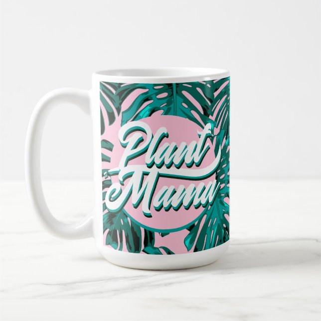 Taza De Café Planta Mama Turquesa Rosa Monstera Hojas de la Sel (Izquierda)