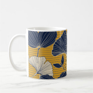 Taza De Café Planta tropical sin foco y fondo de patrón de hoja