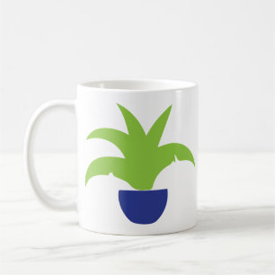 Taza De Café Planta verde de leafy en Ilustracion de olla azul