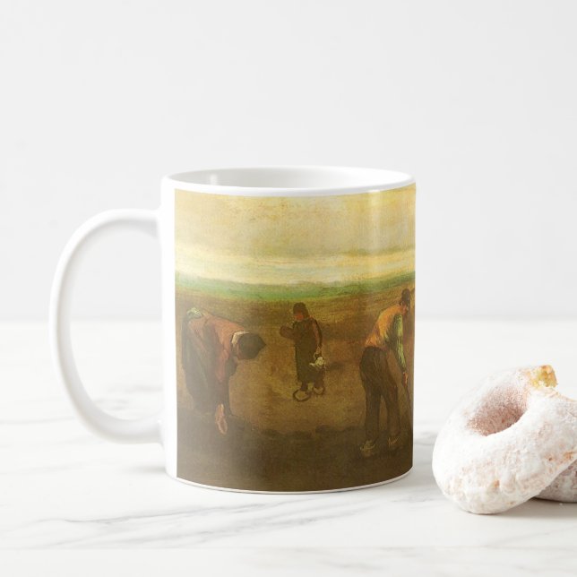 Taza De Café Plantación de papa por Vincent van Gogh, arte vint (Con donut)