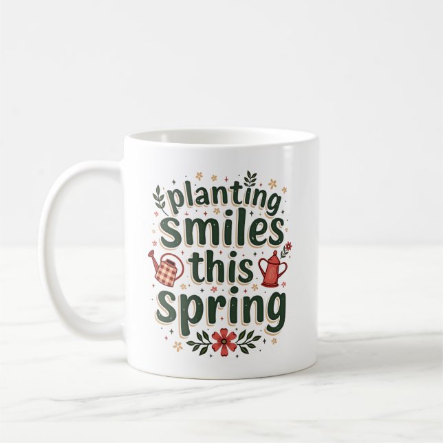 Taza De Café Plantando sonrisas granjero Cute Primavera Vida Gr (Izquierda)