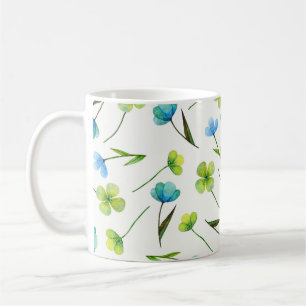 Taza De Café Plantas acuarelas: Patrón floral sin foco.