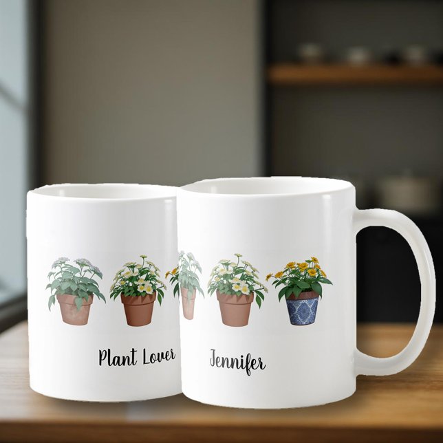 Taza De Café Plantas acuáticas flores monogramadas amante de pl (Plant Lover, garden lover, crazy plant lady monogrammed mug.)