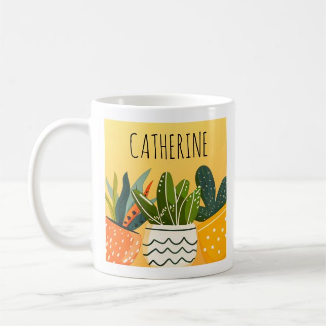 Taza De Café Plantas Cute Boho Potted Planta Personalizada Love (Izquierda)