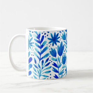 Taza De Café Plantas de acuarela floral de textura sin foco