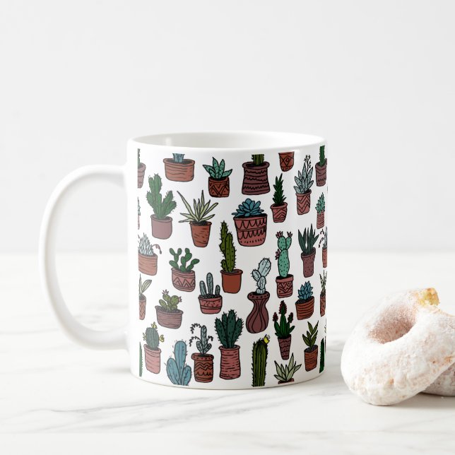 Taza De Café Plantas de cactus en macetas Patrón lindo Colorido (Con donut)