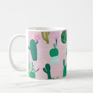Taza De Café Plantas de cactus rosadas rusticas del suroeste de