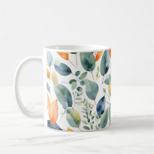 Taza De Café Plantas Eucalyptus Naranja Verde 350 Acuarela