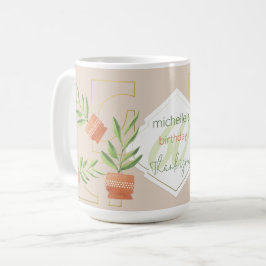 Taza De Café Plantas Frescas En Macetas De Cerámica Acuarela